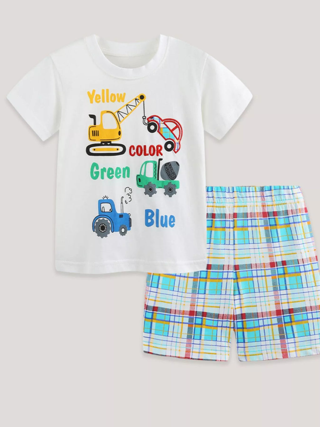 Children's Construction Vehicle Print Tee and Shorts Set