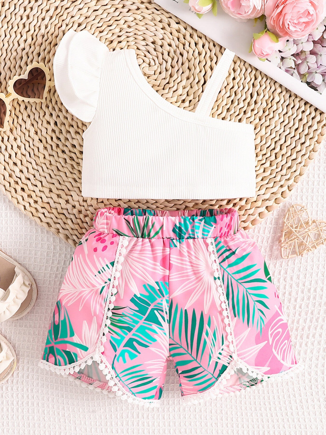 Children's Asymmetrical Neck Top & Shorts Set