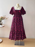 Plus Size Floral Square Neck Short Sleeve Dress