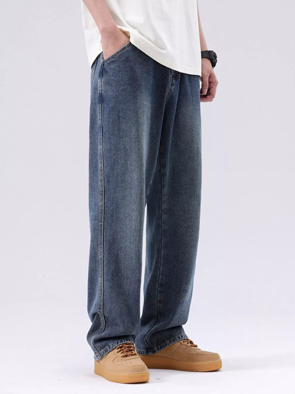 Men's Plus Size Vintage Wash Loose Fit Jeans