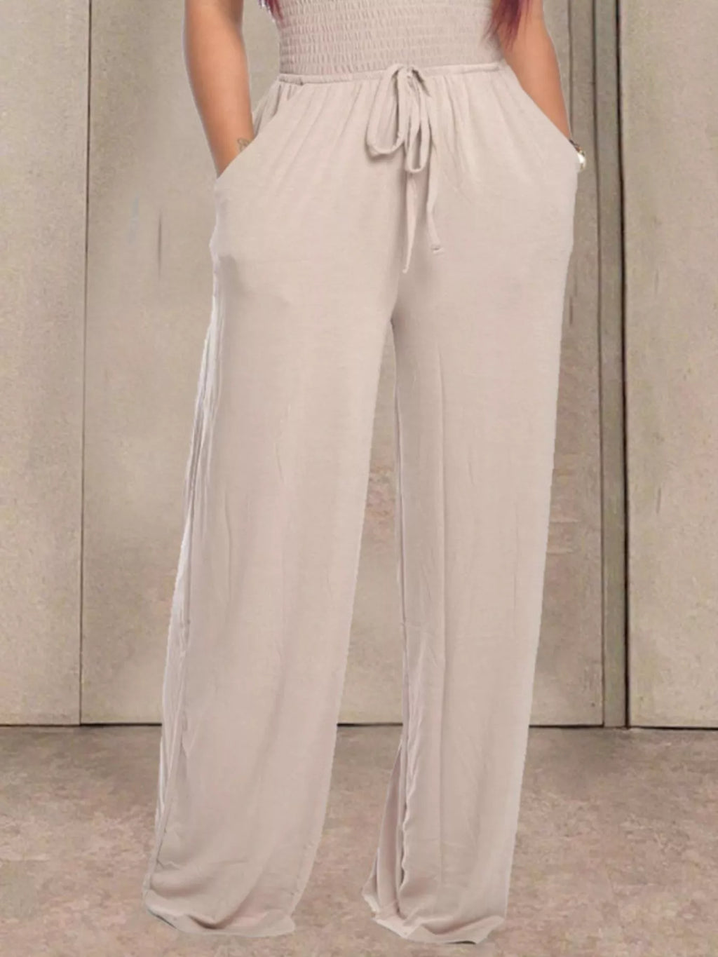Strapless Smocked Wide-Leg Jumpsuit