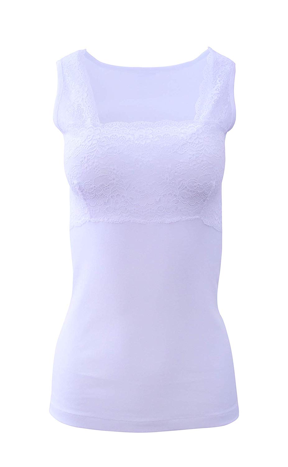 Mare Luxury 100% Mako Cotton Women's Lace-Trimmed Tank Top. Proudly Made in Italy (263)