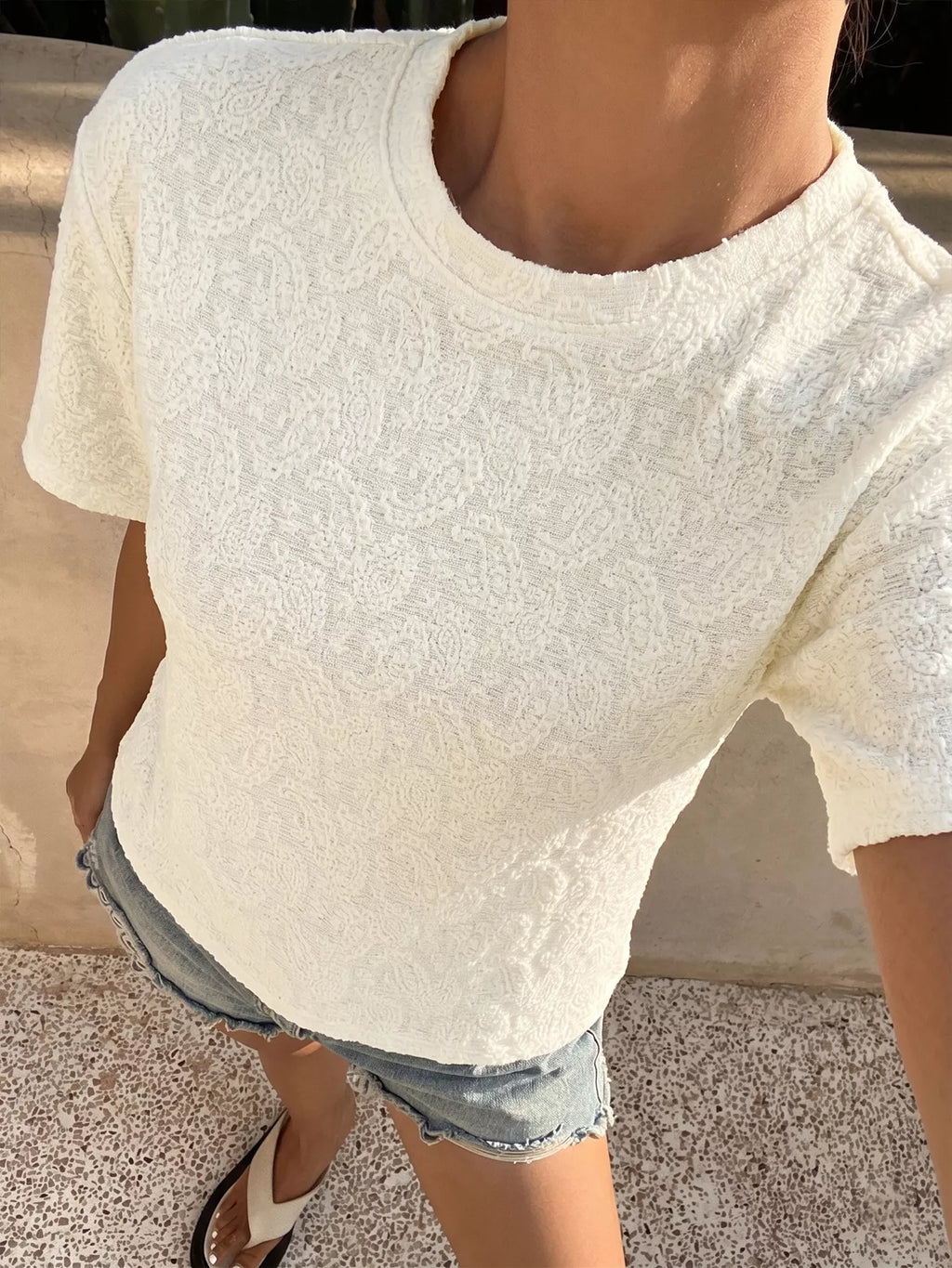 Textured Paisley Pattern Casual T-Shirt