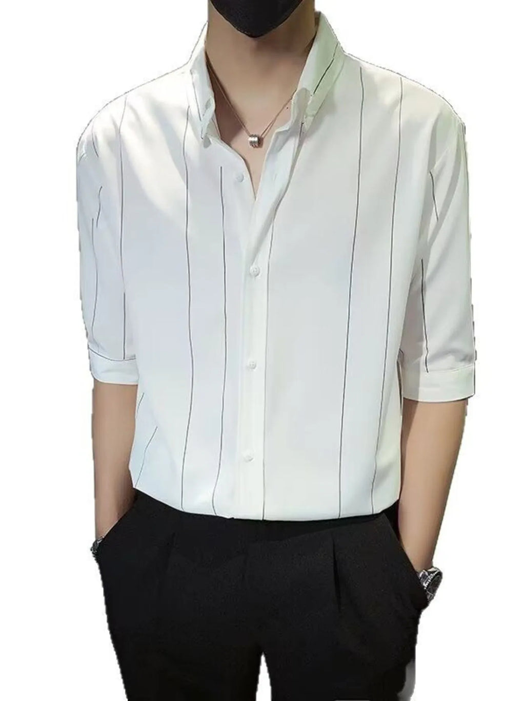 Men's Plus Size Striped Button Up Casual Shirt