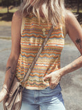 Stripe Eyelet Crochet Round Neck Sweater Vest