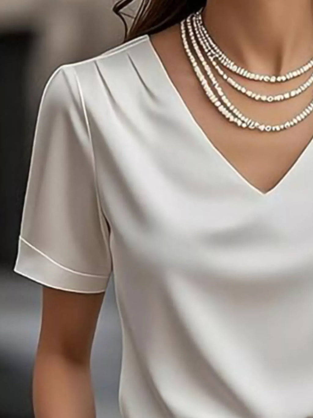 V-Neck Short Sleeve Satin Blouse