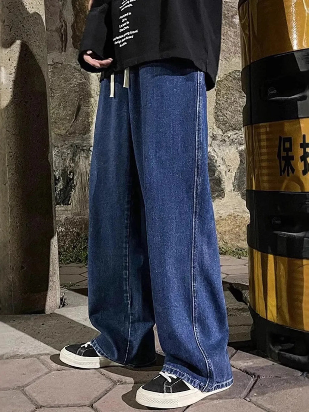 Men's Full Size Drawstring Wide Leg Jeans Plus Size