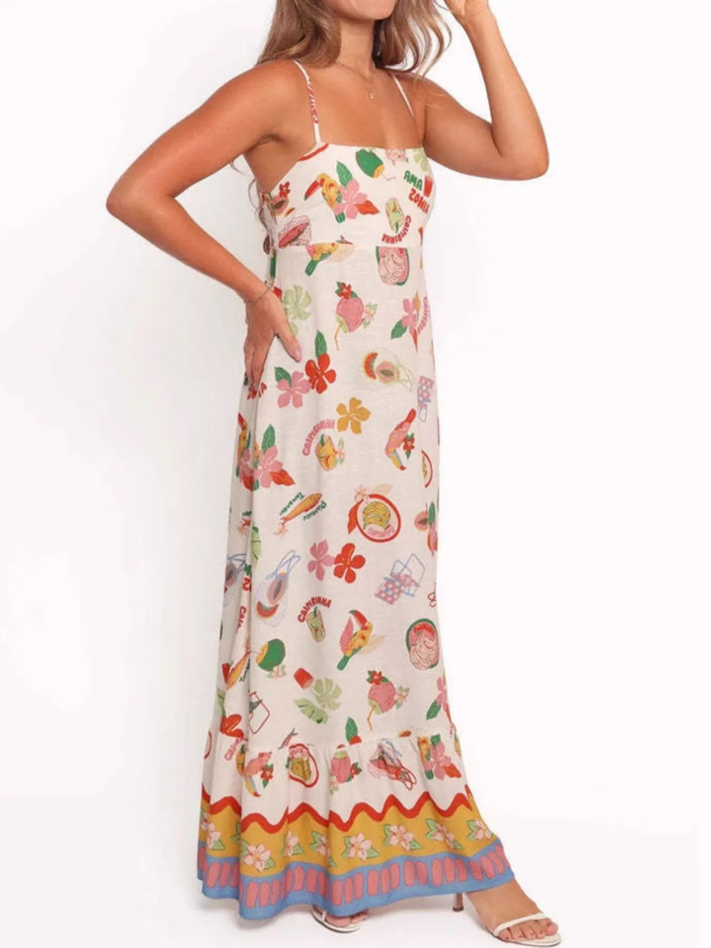 Printed Square Neck Maxi Cami Dress