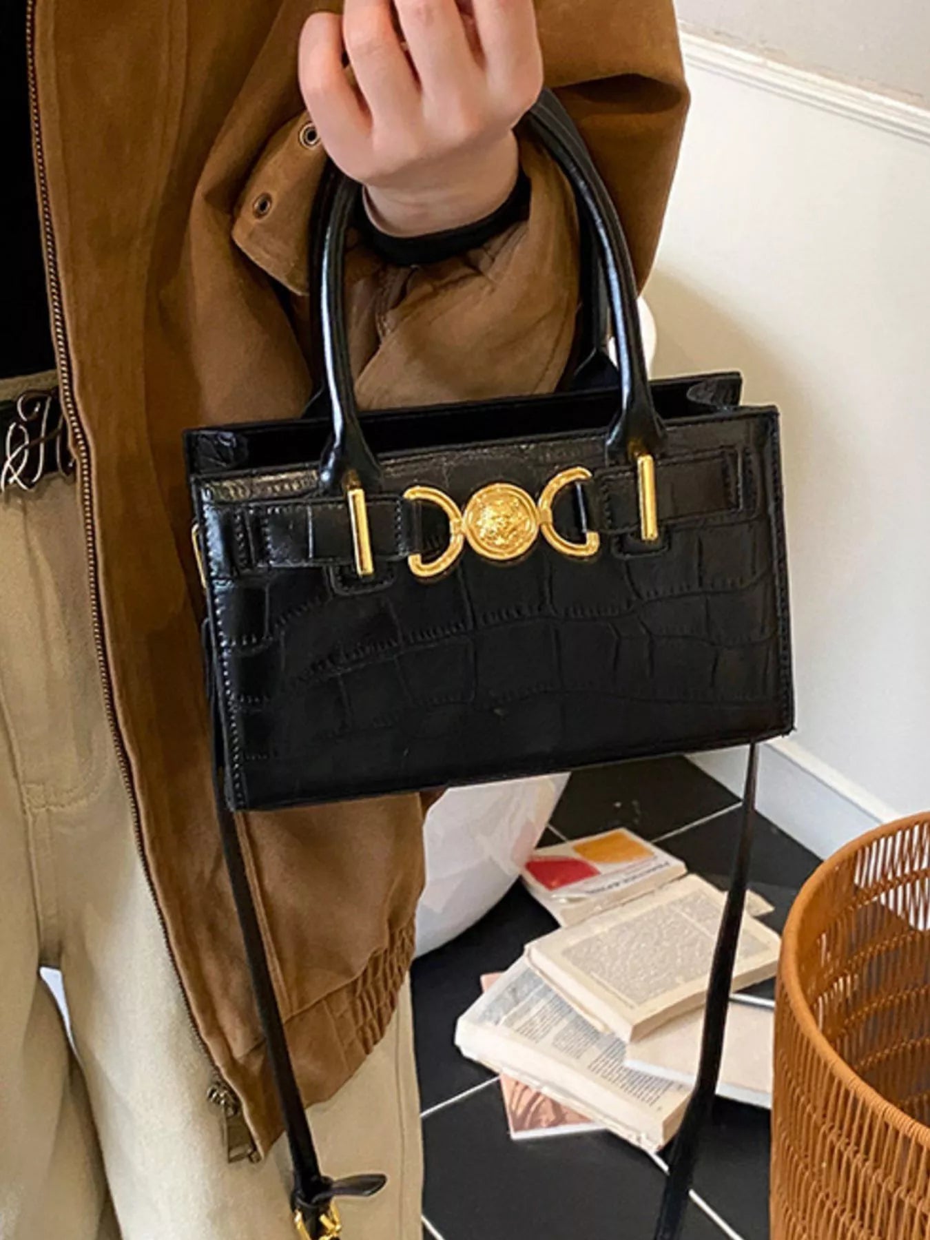 Crocodile Embossed Crossbody Bag