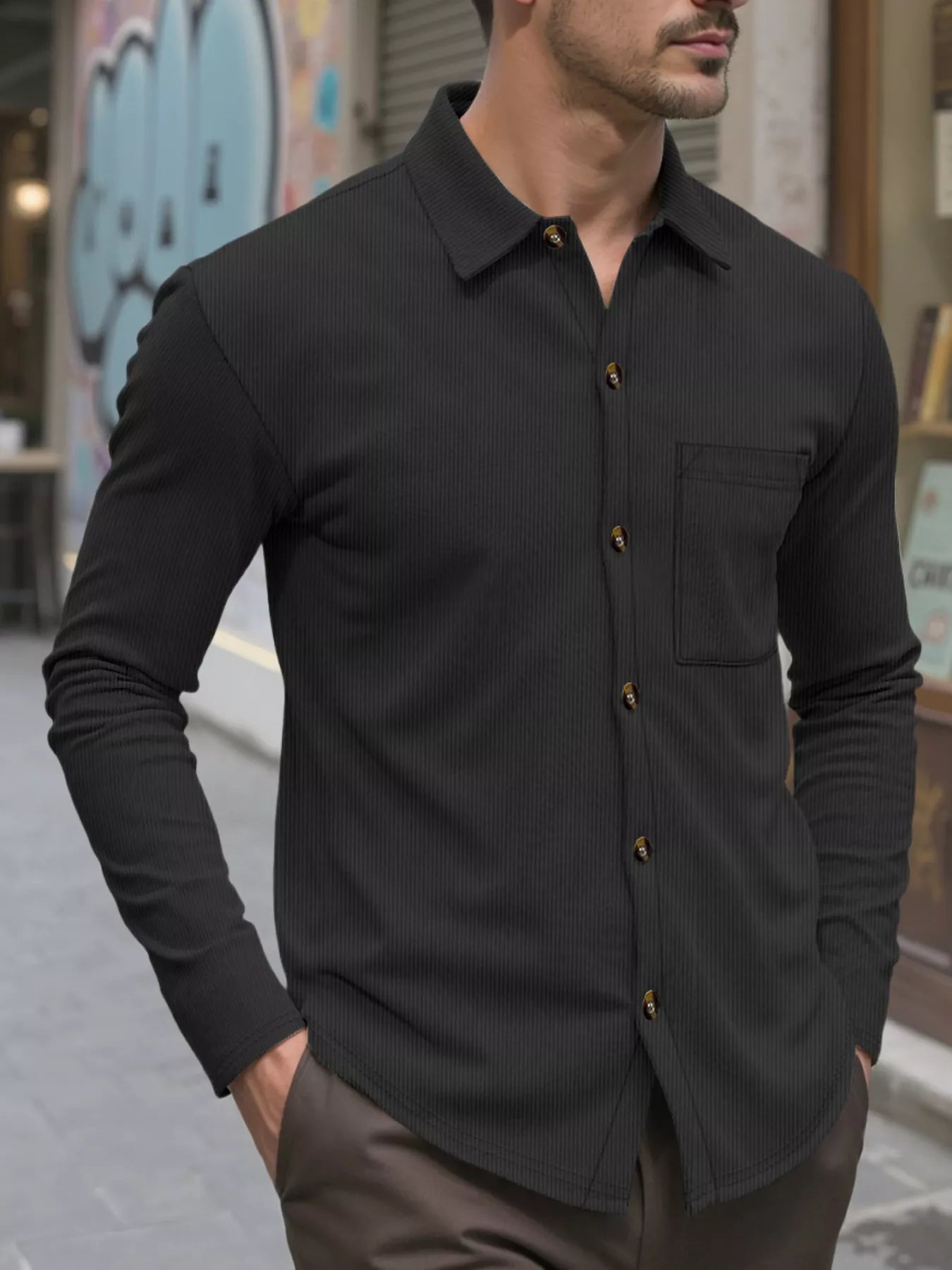 Men's Full Size Casual Button Up Long Sleeve Shirt Plus Size