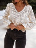Crochet Lace V-Neck Long Sleeve Blouse