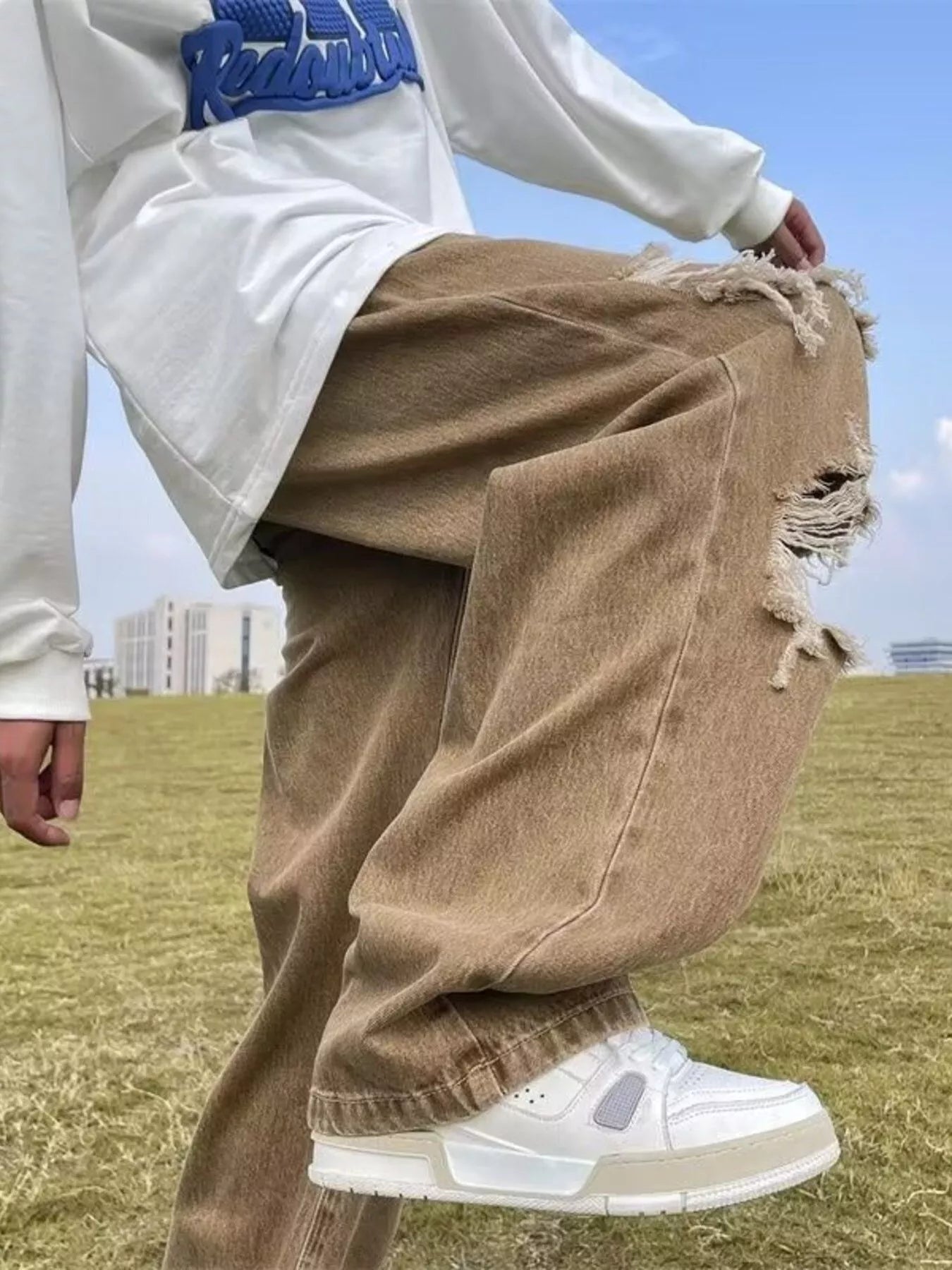 Men's Plus Size Distressed Wide Leg Jeans