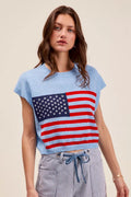 SO ME Fourth Of July American Flag Boxy Fit Sweater Top