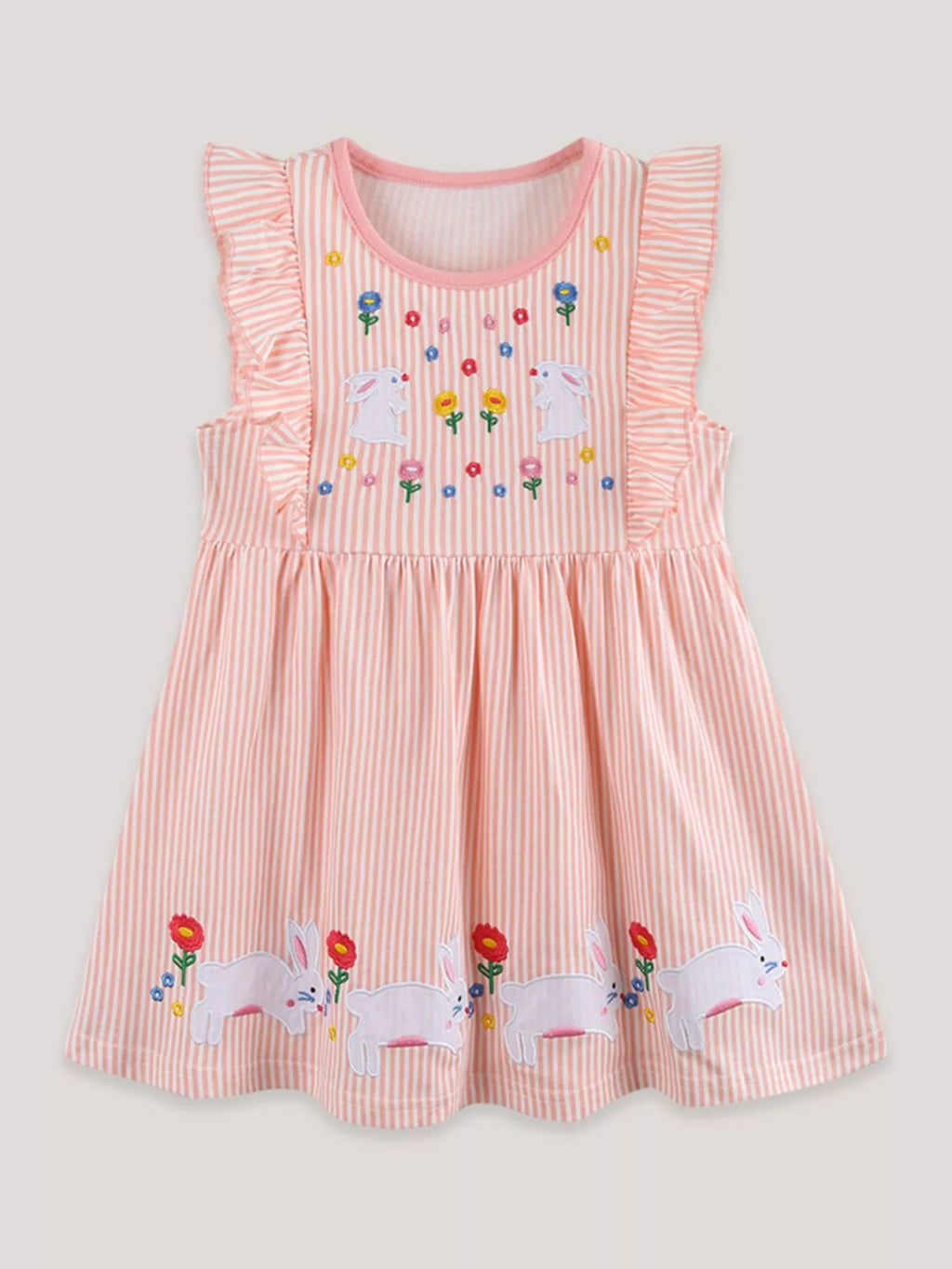 Children's Embroidered Bunny Ruffle Sleeve Dress