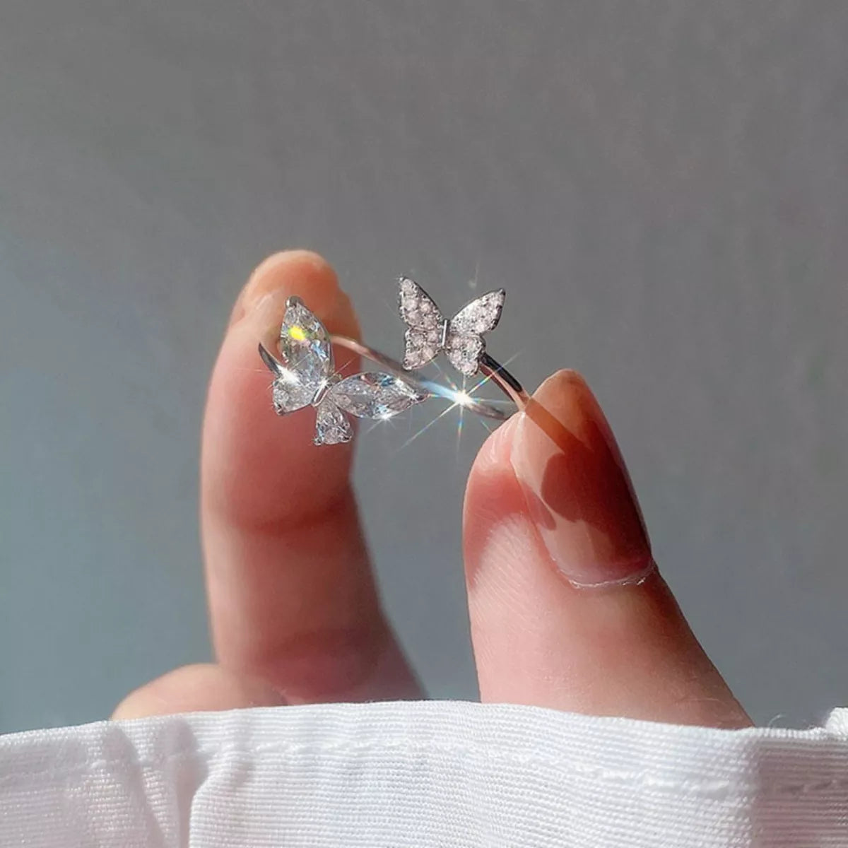 925 Sterling Silver Zircon Butterfly Open Ring