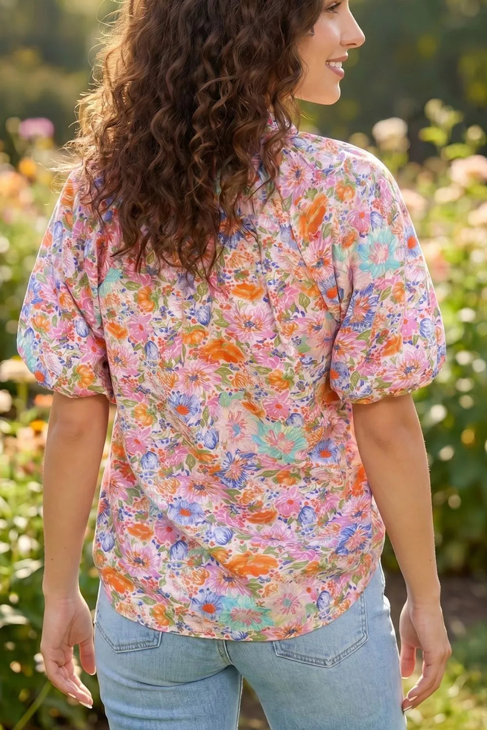Floral Print Puff Sleeve Blouse