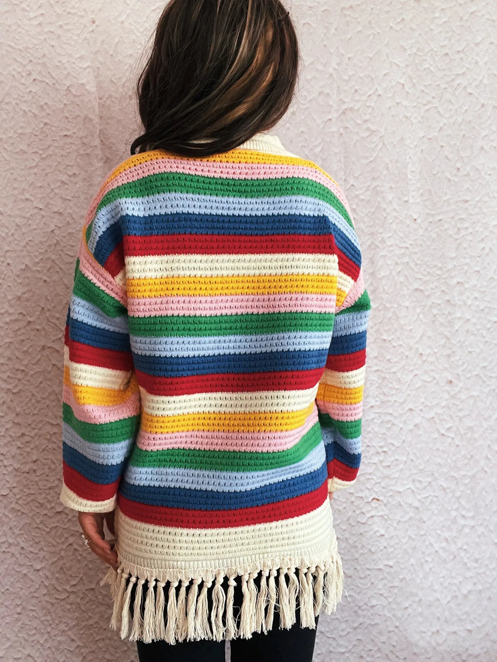 Tassel Rainbow Striped Long Sleeve Sweater