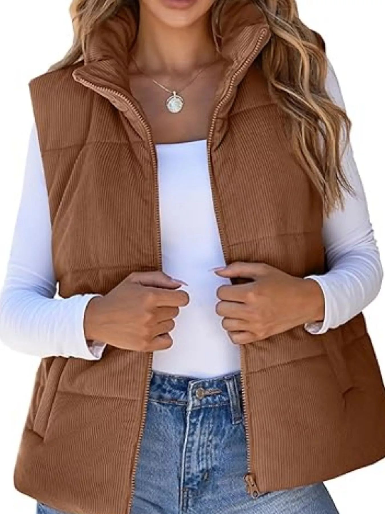 Corduroy Zip Up Vest Coat