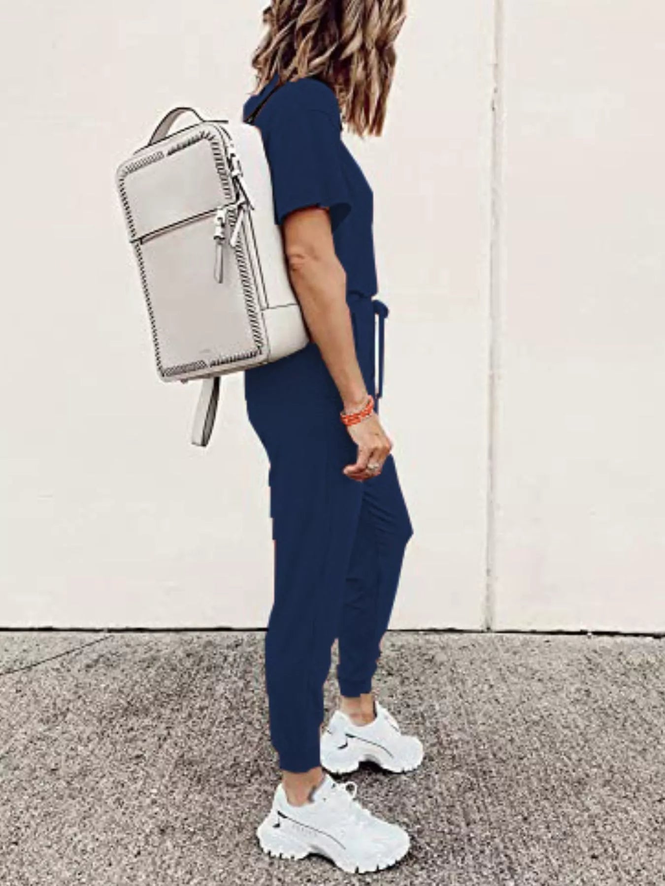 Full Size Round Neck Top and Drawstring Pants Set Plus Size