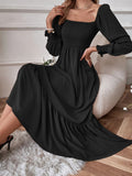 Smocked Long Sleeve Midi Dress