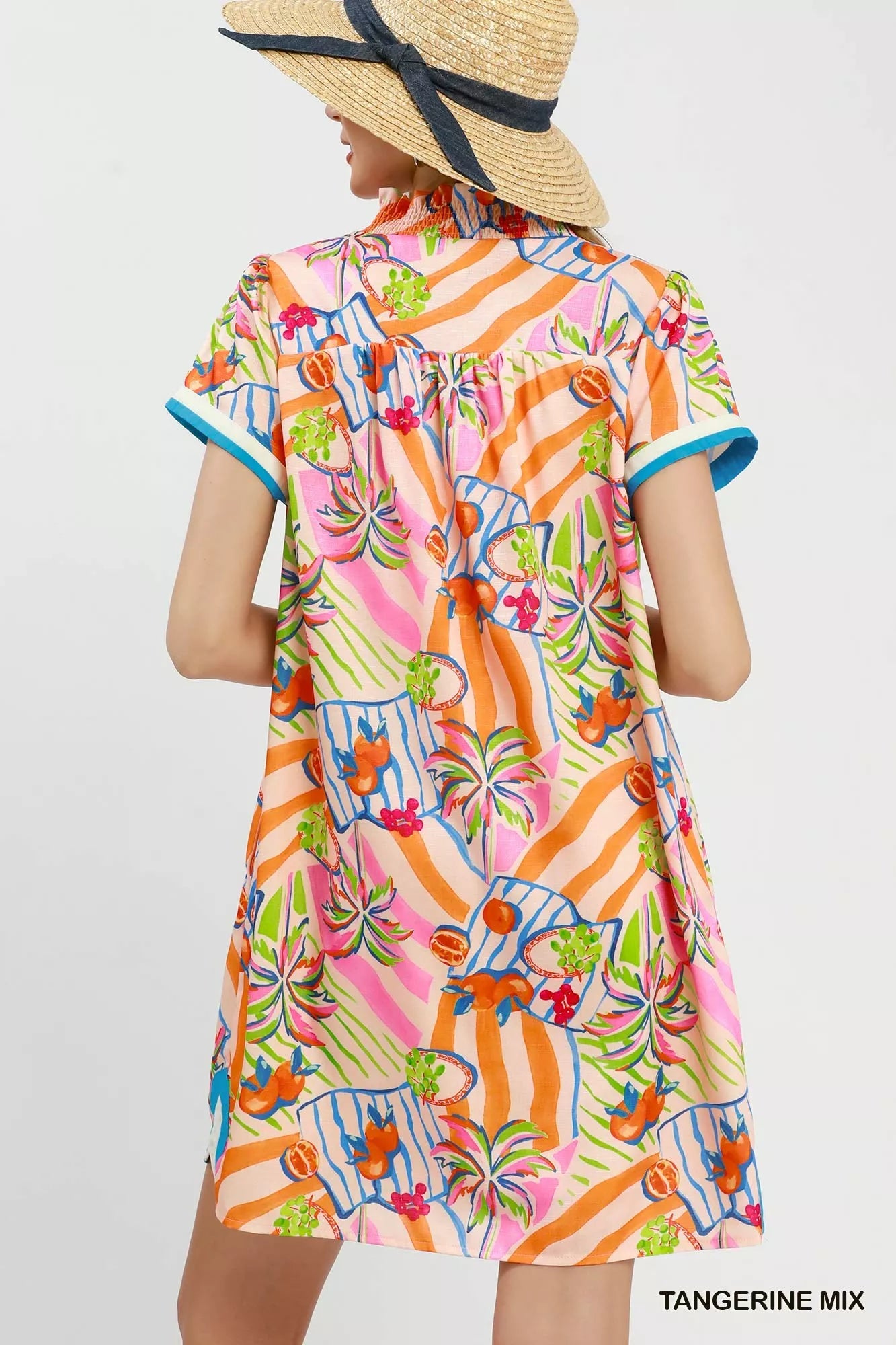 Umgee Tropical Print Collared Shift Dress