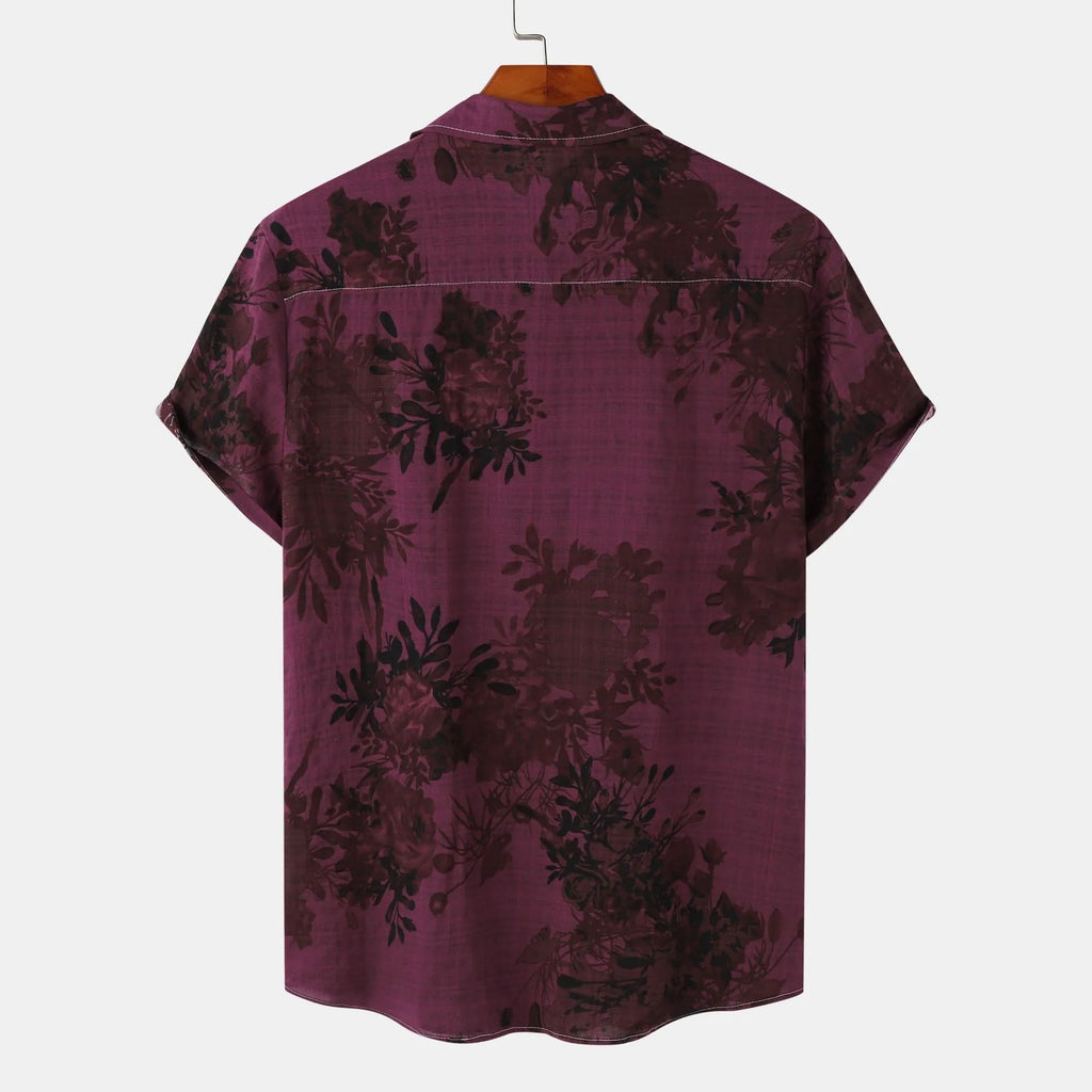 Men's Plus Size Printed Short Sleeve Button Down Casual Shirt