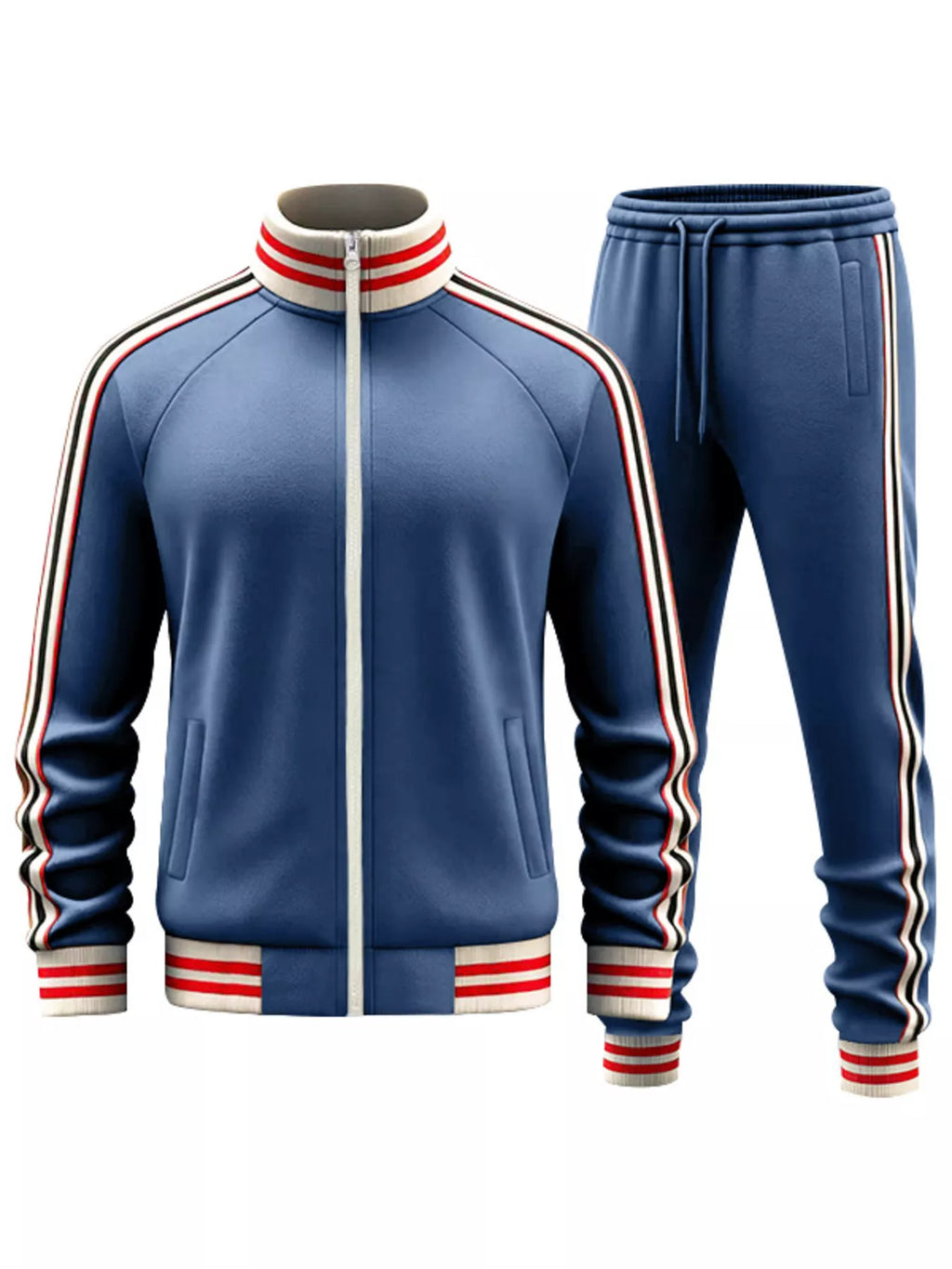 Men's Full Size Striped Zip Up Outerwear and Pants Plus Size
