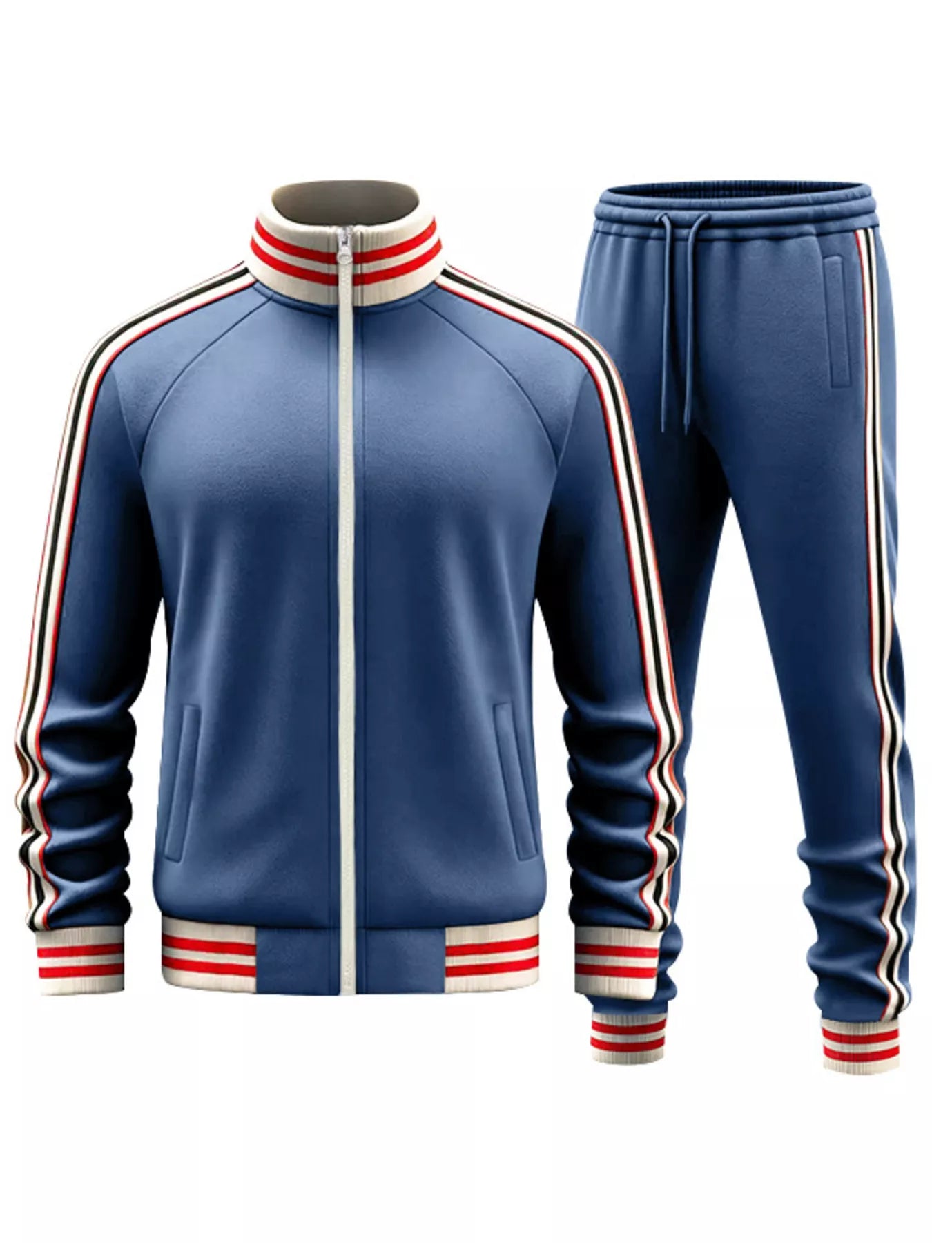 Men's Full Size Striped Zip Up Outerwear and Pants Plus Size
