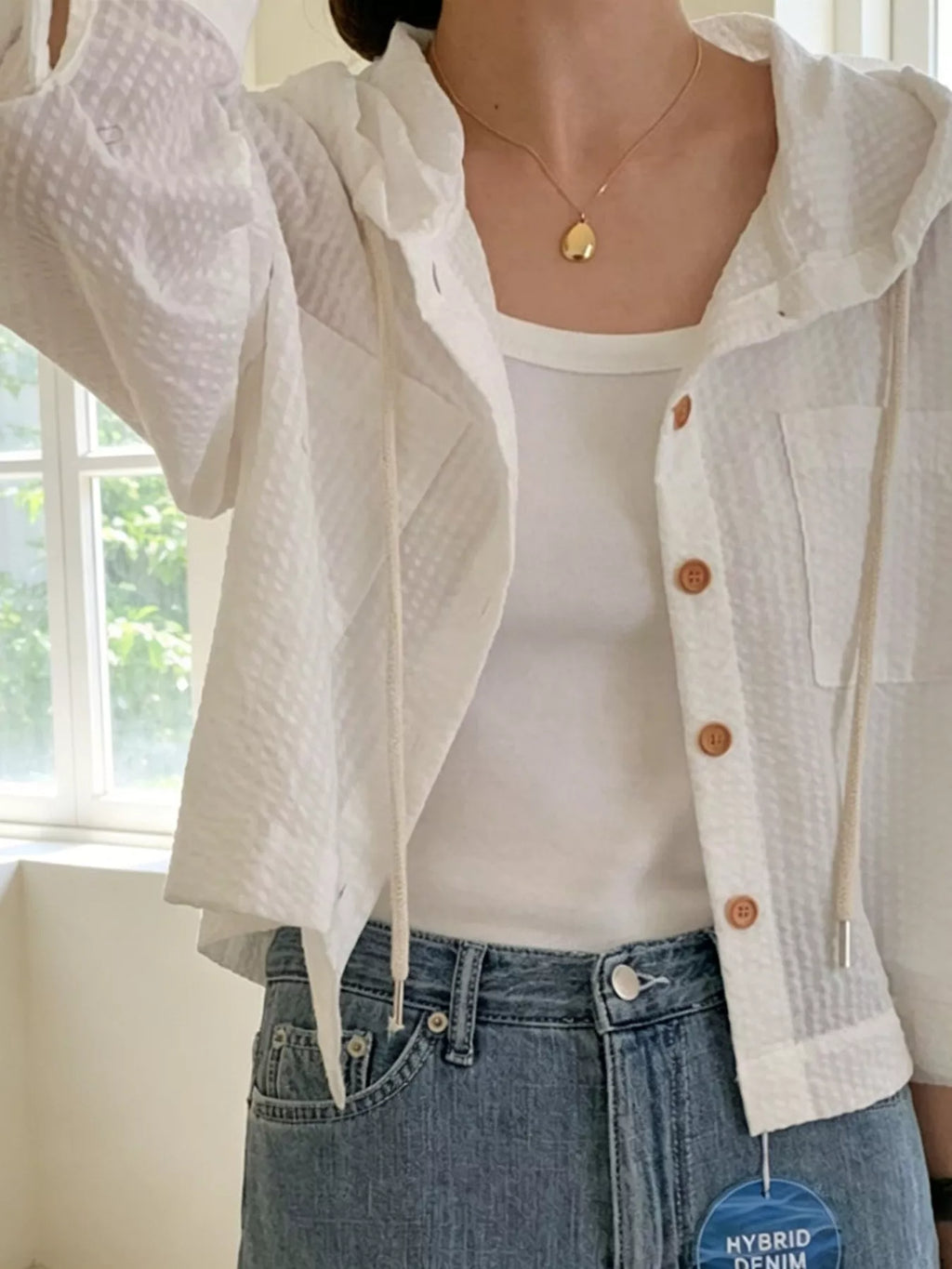 Striped Hooded Shirt with Drawstring Detail