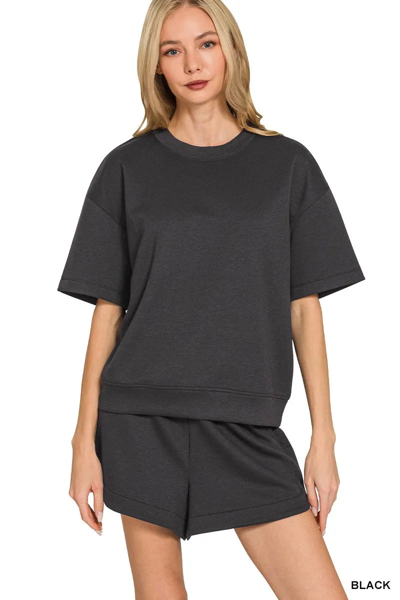 Zenana Scuba Short Sleeve Top & Shorts Set