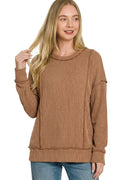 Zenana Corded Rib Long Sleeve Round Neck Top