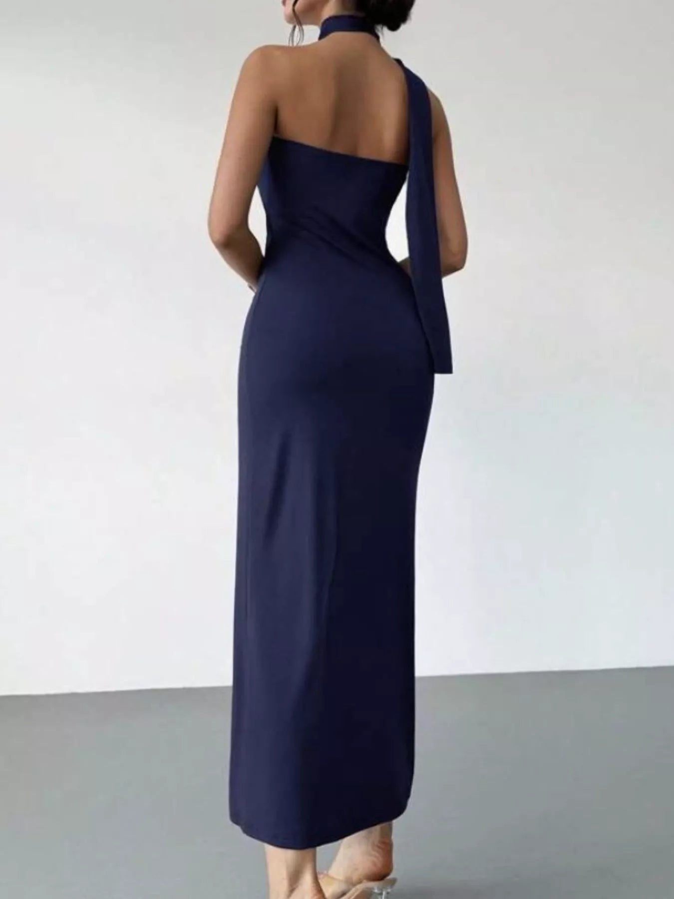 Halter Neck Ruched Bodycon Midi Dress