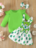 Children's Ruffled Long Sleeve Bodysuit and Overall Dress Set with Headband