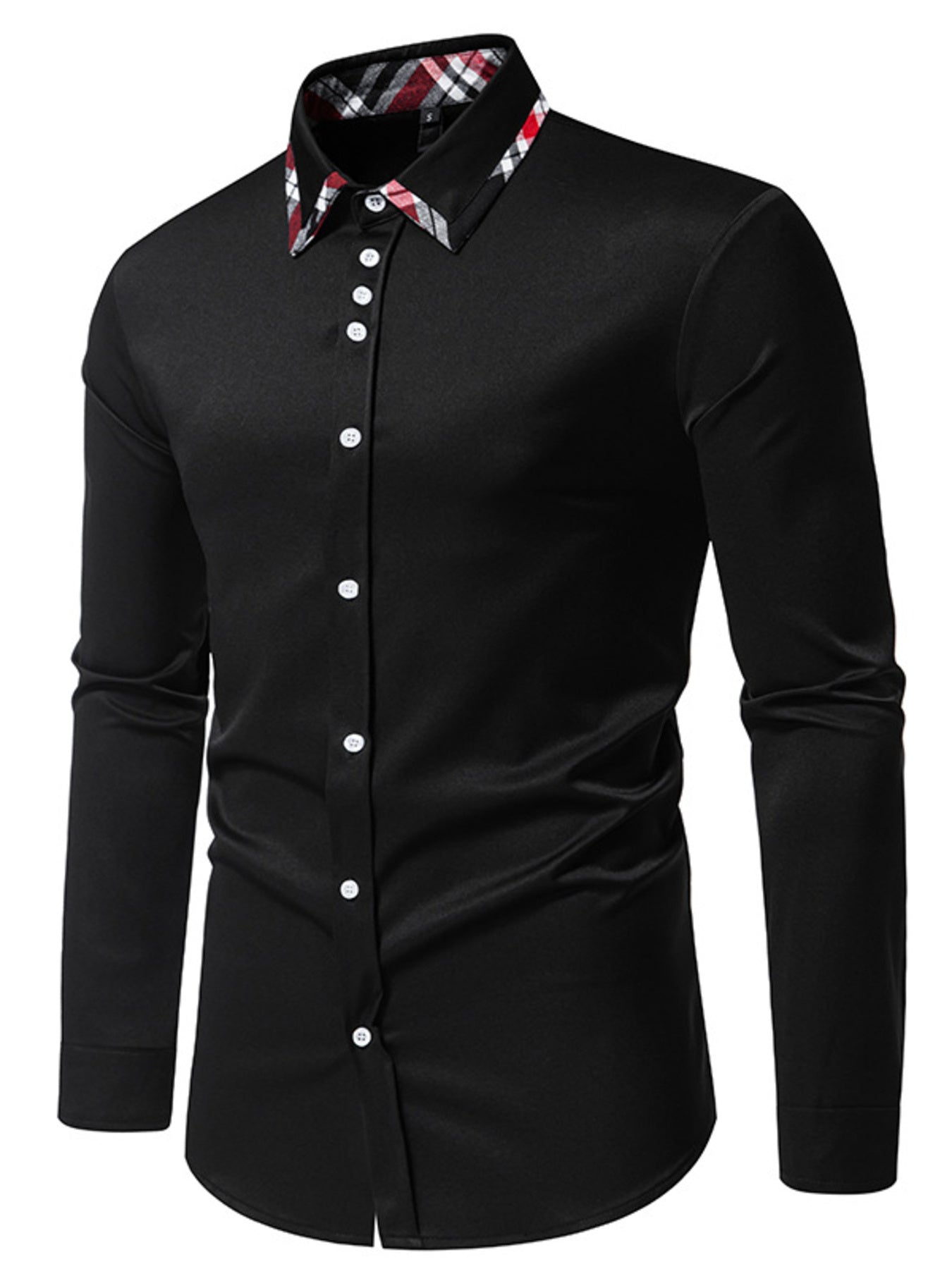 Men's Slim Fit Long Sleeve Plaid Trim Shirt