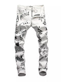 Men's Graffiti Print Slim Fit Jeans