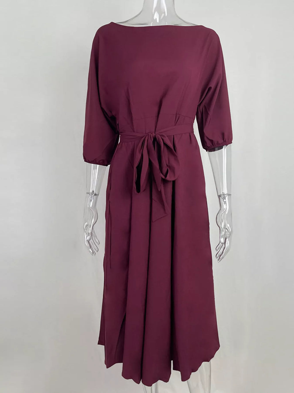 Boat Neck Tie Waist Dress