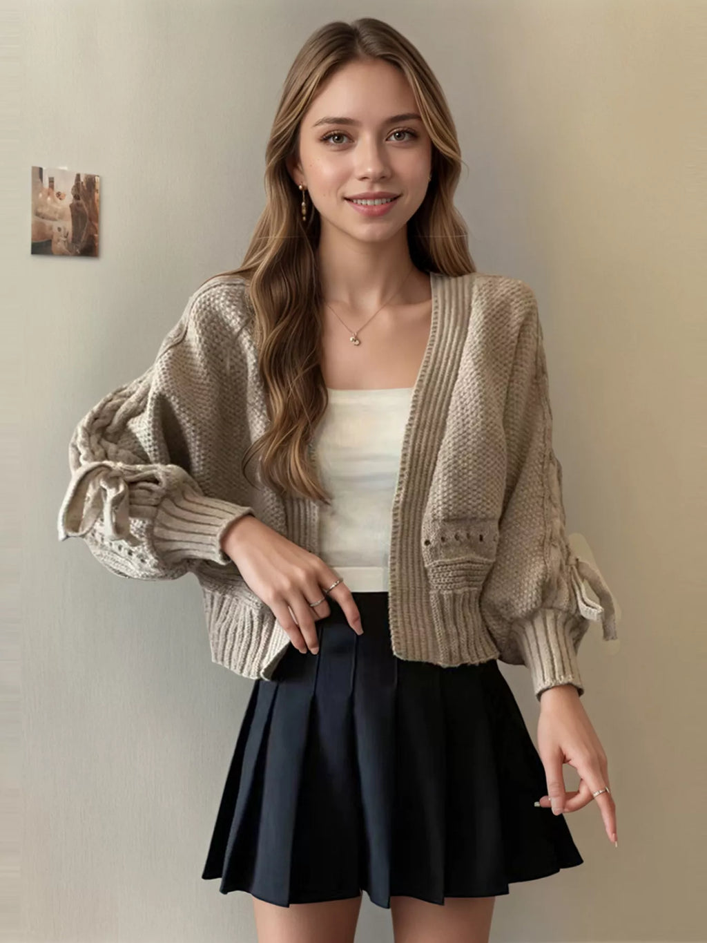 Chunky Knit Long Sleeve Tie Cardigan