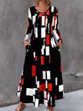 Geometric Print Long Sleeve Maxi Dress