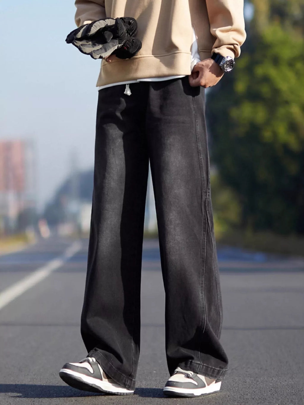 Men's Plus Size Vintage Wash Wide Leg Jeans