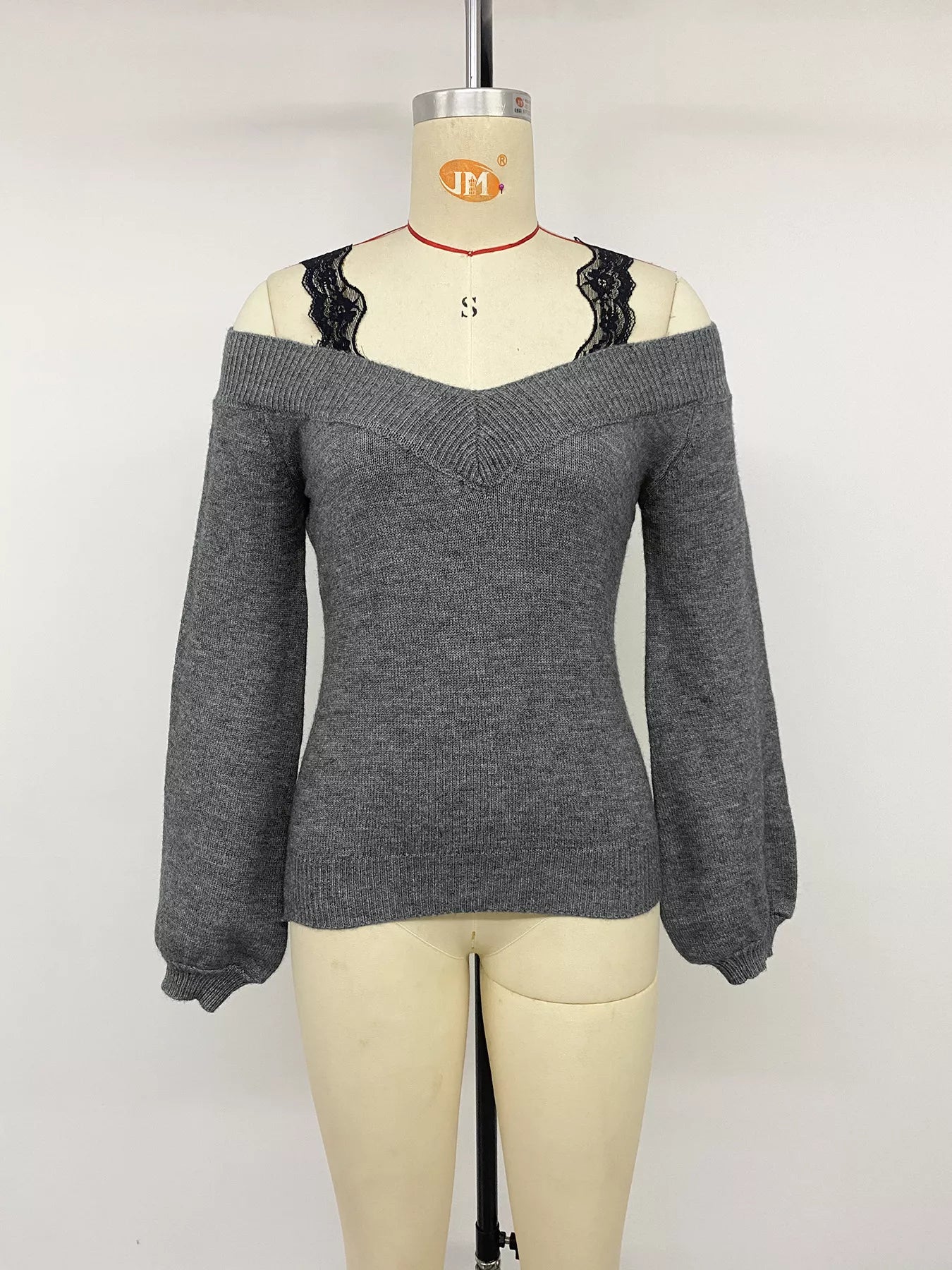 Off-Shoulder Lace Trim Sweater