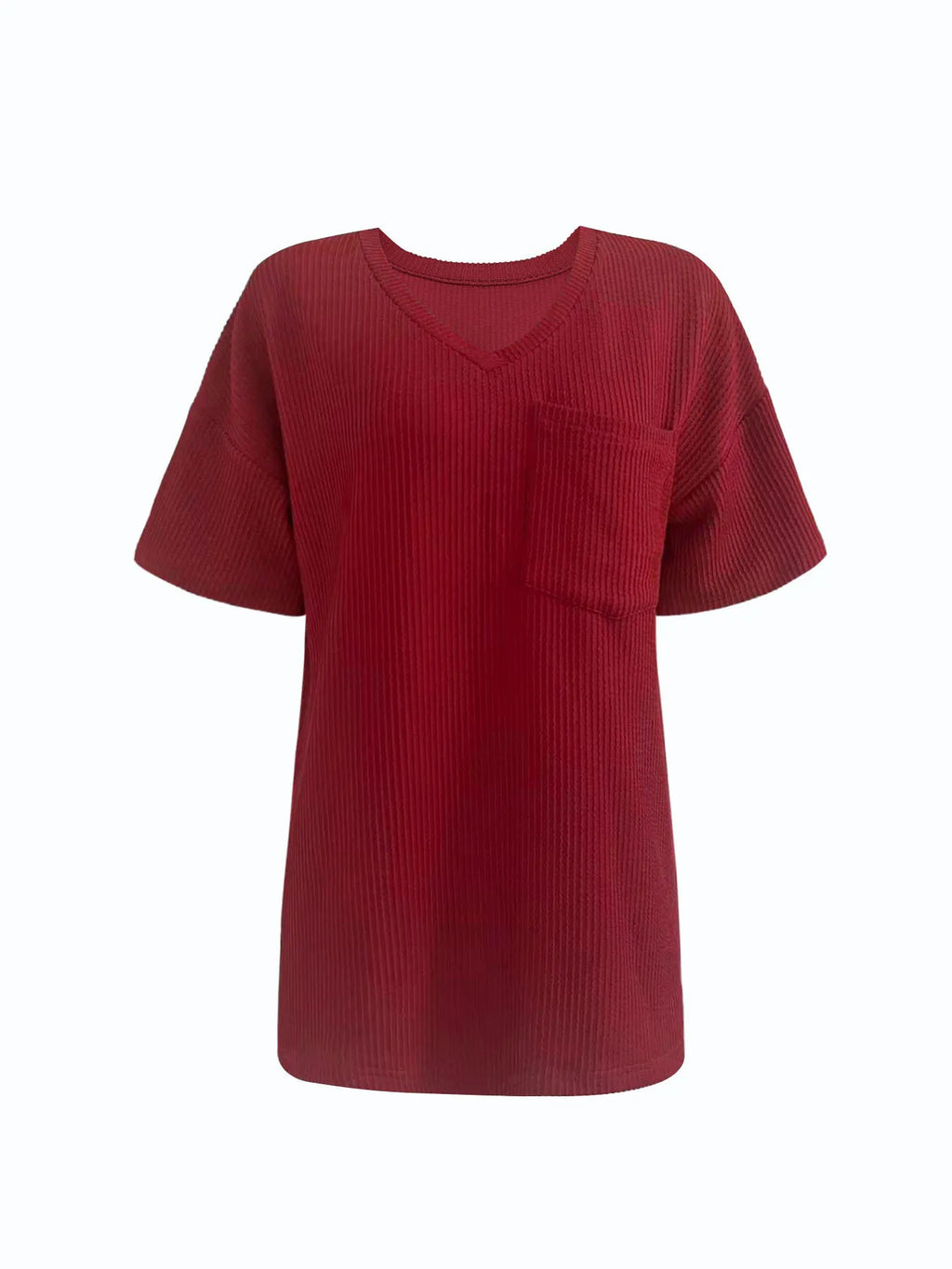 Ribbed V-Neck Oversized T-Shirt