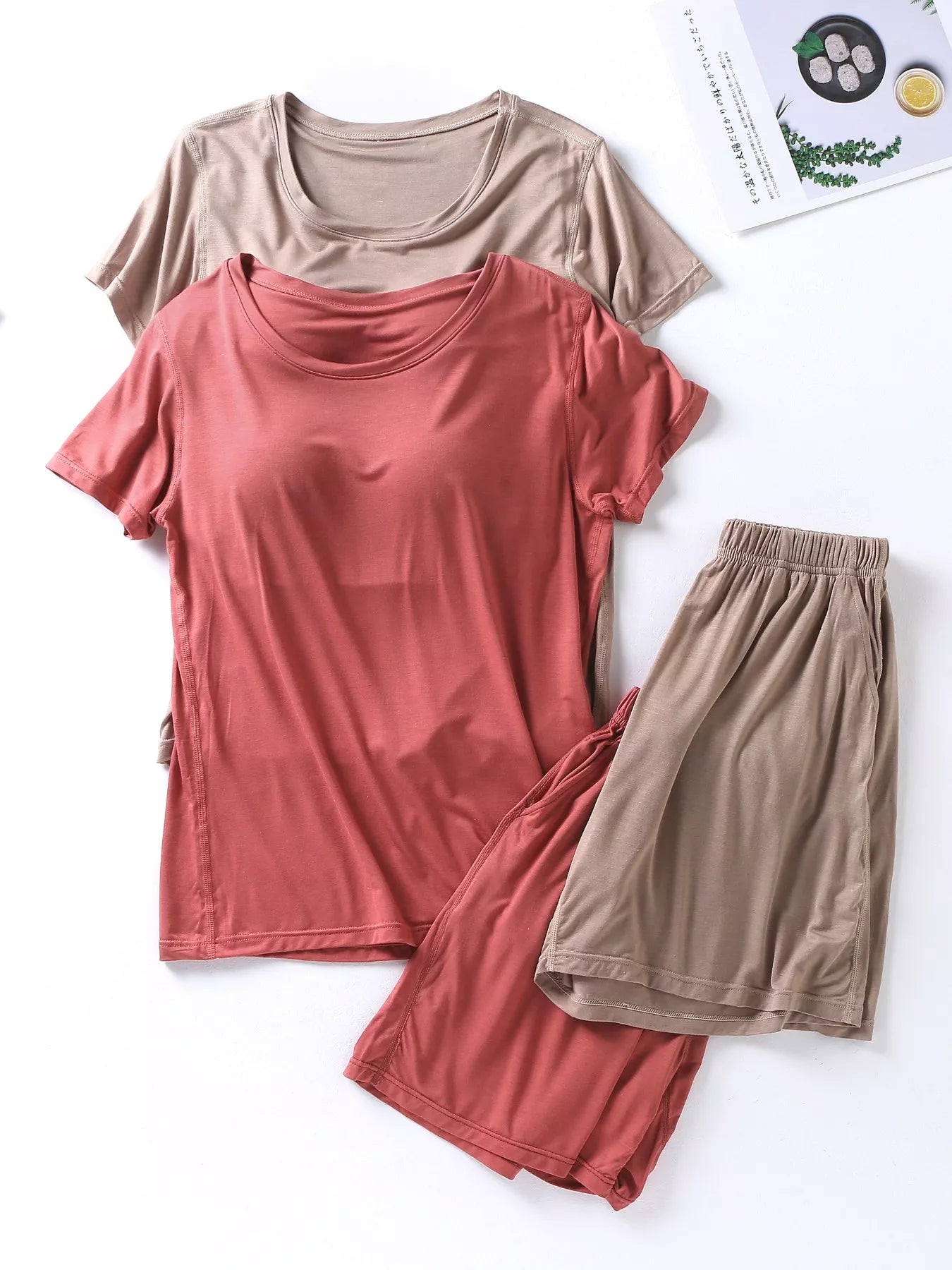 Plus Size Padded Round Neck Modal T-Shirt and Shorts Set