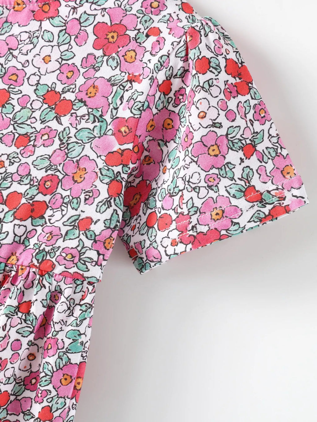 Children's Floral Print Short Sleeve A-Line Dress