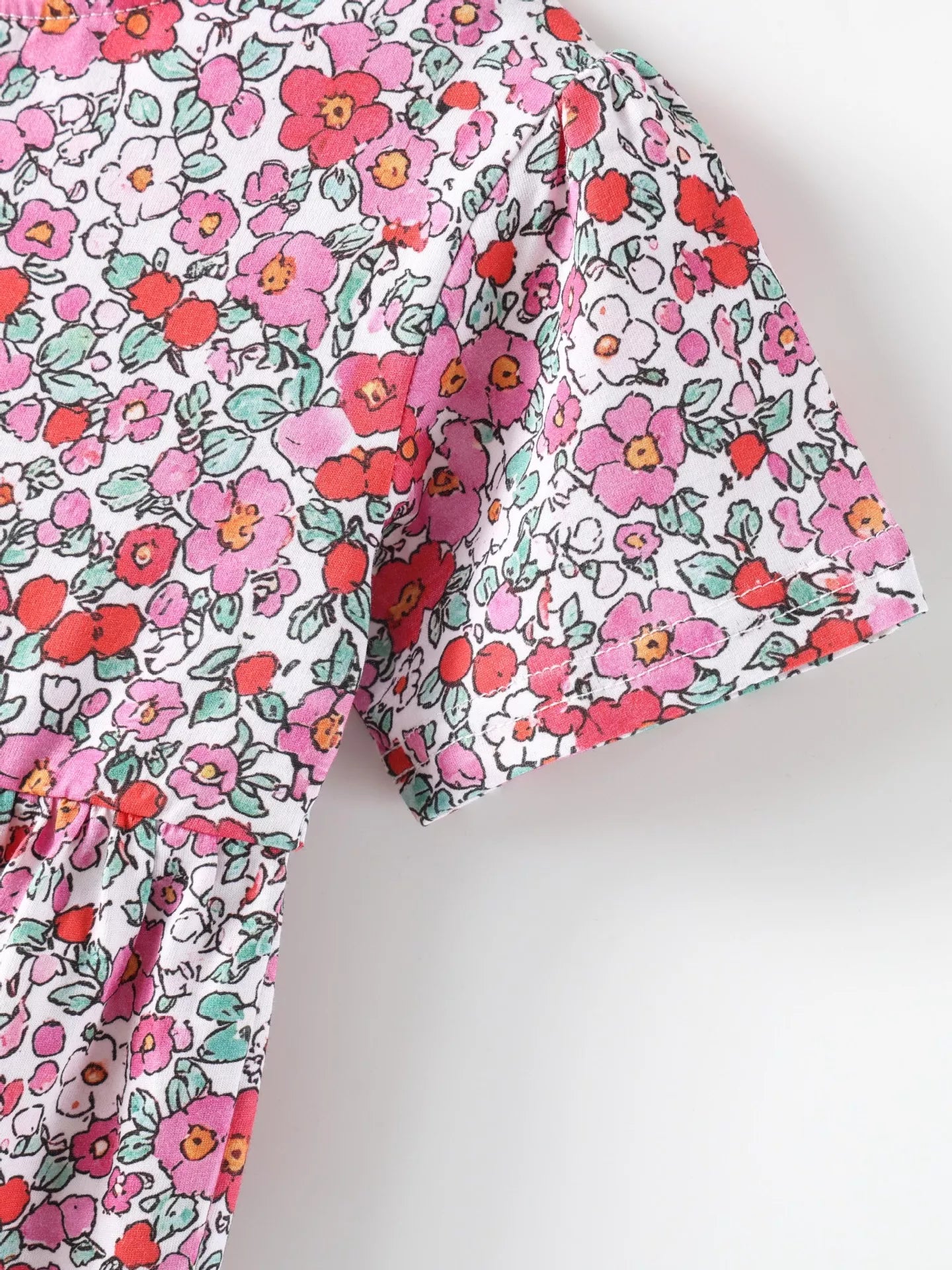 Children's Floral Print Short Sleeve A-Line Dress
