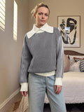 Striped Knit Sweater with Contrast Collar