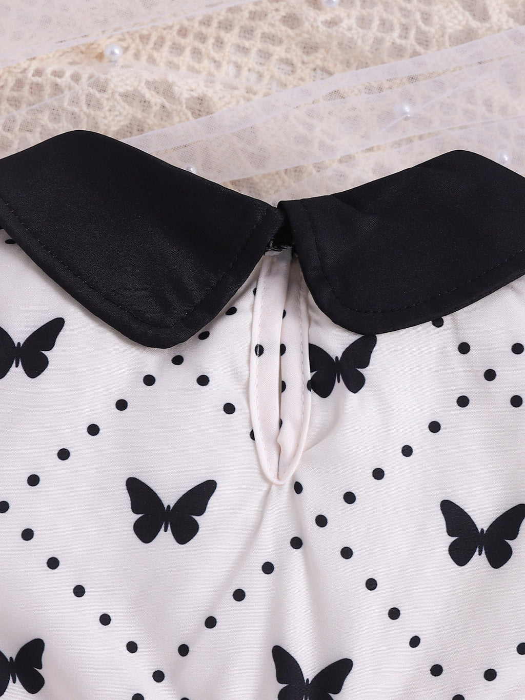 Children's Butterfly Print Lace Trim Peter Pan Collar Dress
