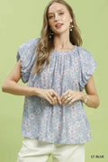 Umgee Floral Puff Sleeve Blouse
