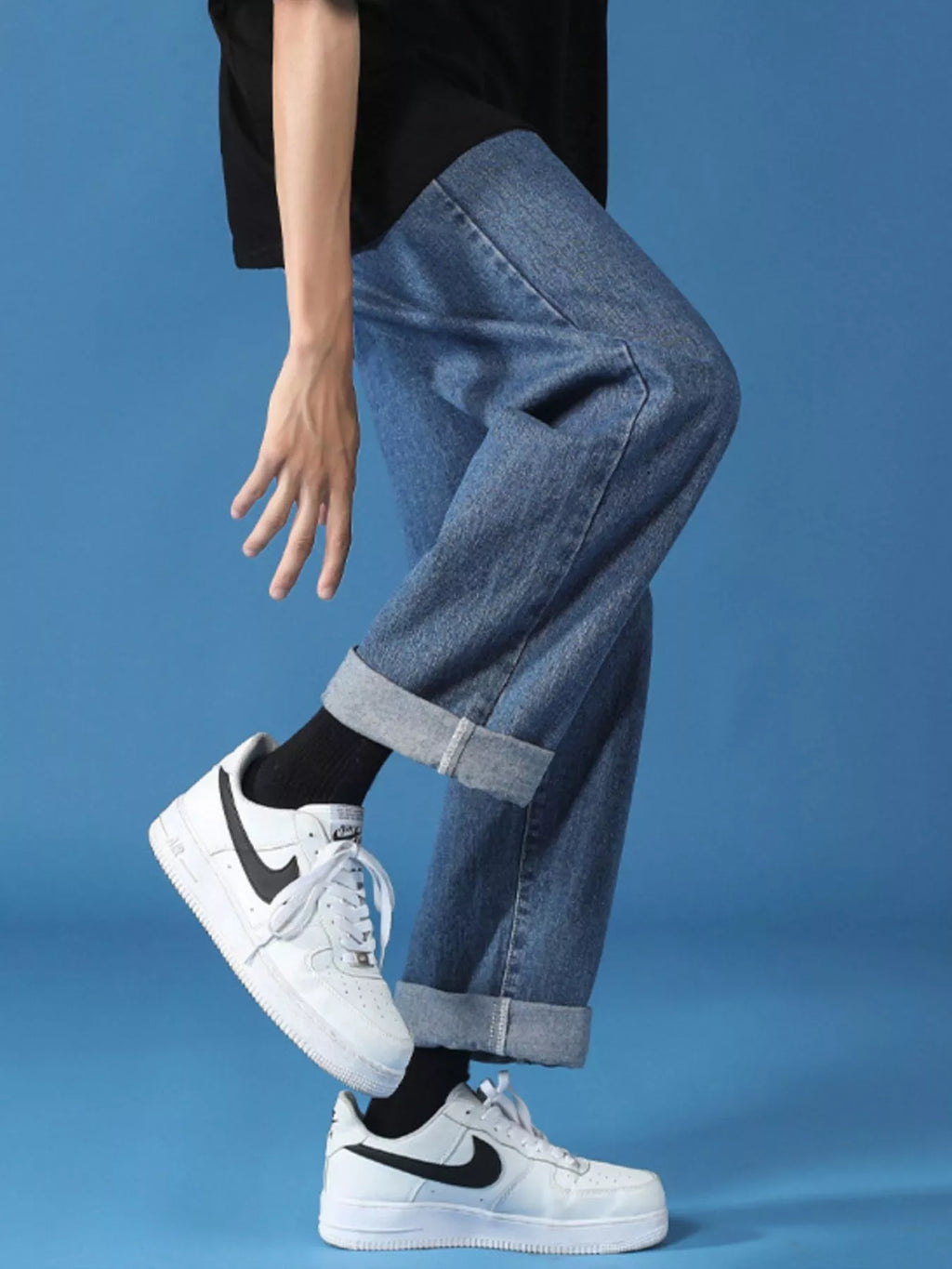Men's Full Size Relaxed Fit Cuffed Hem Jeans Plus Size