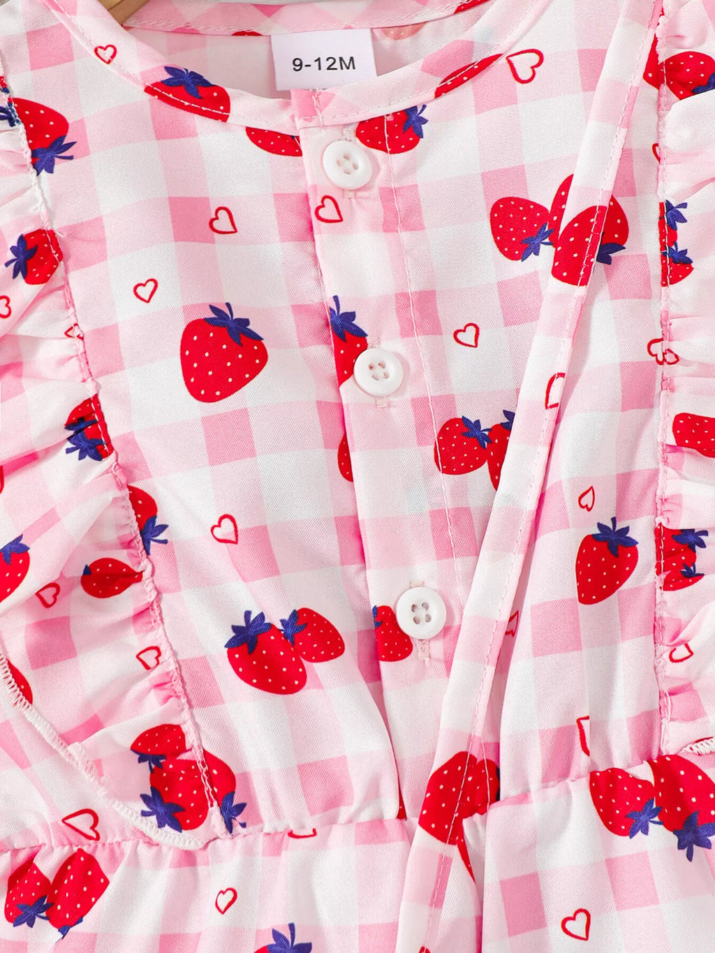 Children's Strawberry Print Ruffle Trim Jumpsuit & Headband Set