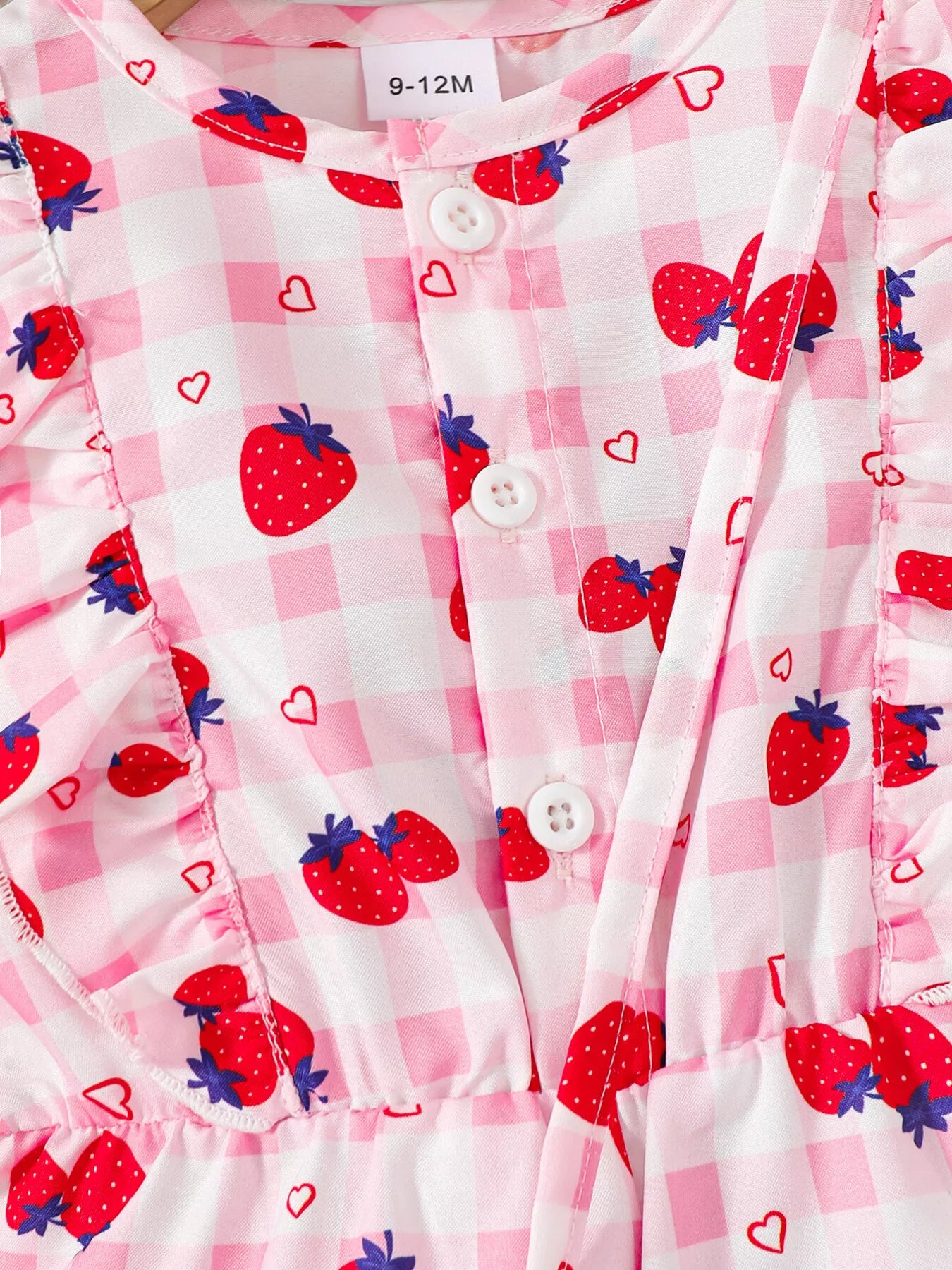 Children's Strawberry Print Ruffle Trim Jumpsuit & Headband Set